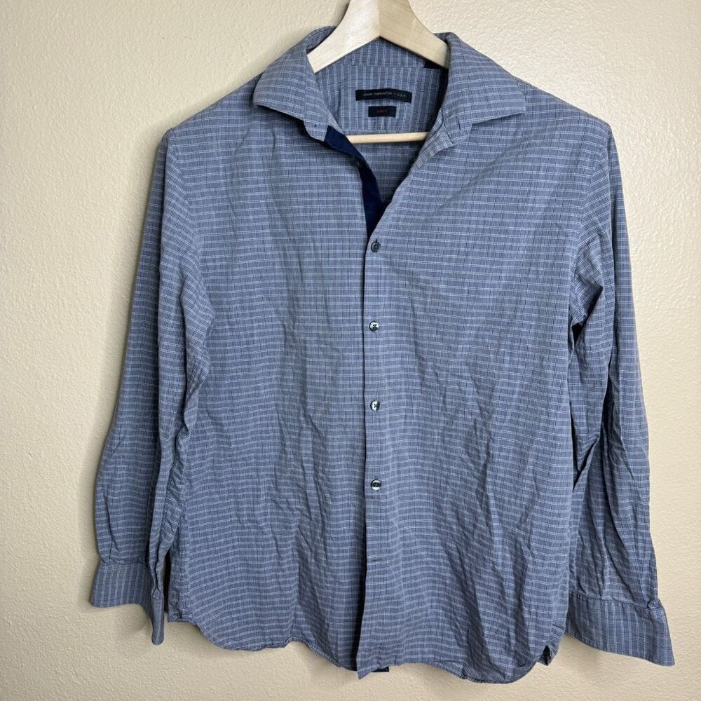 John Varvatos USA Shirt Mens Large Button Up Longs Sleeve Plaid Slim Fit